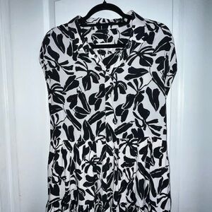 Anthropologie Black and White Leaf Maxi Dress